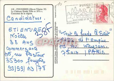 Fougères — Castelo feudal do XII e XV seculo — Éditeur Artaud Frères — Verso