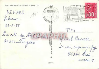 Fougères — La Citadela del Ducado de Bretaña — Artaud Frères, Editores — Reverso