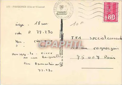 Fougères — Castelo e praças — Editor Artoules Naturelles, n°103 — Verso