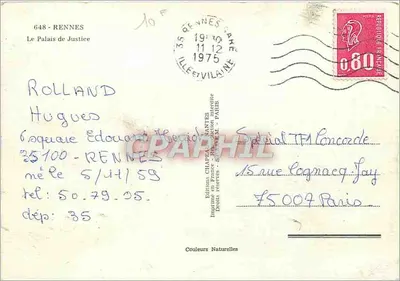 Pałac Sądownictwa — Rennes — wydawca Rozy, nr 648 — Rewers