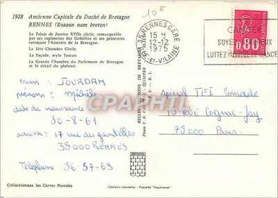 Palácio de Justiça — Rennes — Edições Y. R. Cachail - Quimper — Verso