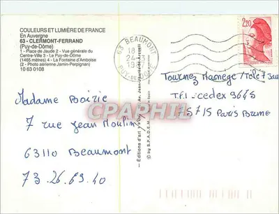 Clermont-Ferrand — widok z lotu ptaka i panoramiczny — Wydawnictwo S.P.A.D.E.M. — Rewers