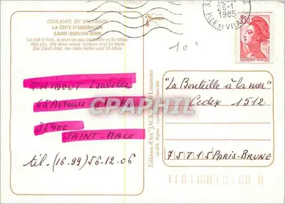 Saint-Malo e Saint-Servan — visão aérea — Éditions d'Art 'Jack' n°10 — Verso