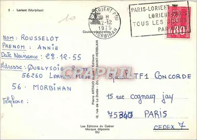 Lorient — Most św. Chrystofa, Katedra Najświętszej Panny Maryi Zwyciężczyni, Port Rybacki, Ogród Faouëdic — Pierre Artaud et Cie, n°3 — Rewers