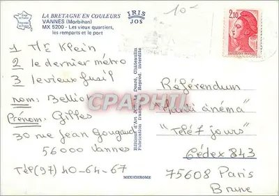 Vannes — widok z murów obrony, portu i kościoła — Éditions d'Art Jos. Le Touré, Châteaulin — Rewers