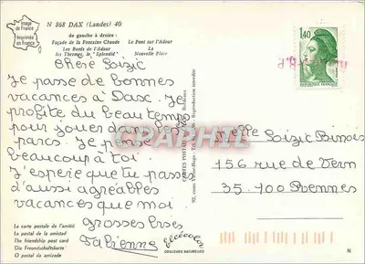Dax — Vista panorâmica e monumentos — Editora: Cartes Postales Bordelaises — Verso