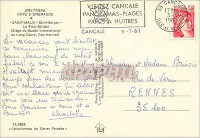 A Torre da Lanterna — Cancale, Bretânia — Editor Emgé, n° 14.1884 — Verso