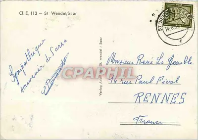Vista de Saint-Wendel — editor Verlag Adolf St. Wendel / Saar, n° série CL.E. 113 — Verso