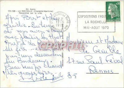 La Rochelle — Panorama sur la ville — Editions CREFF, n° 171/528 — Verso