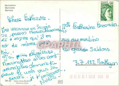 Marmottes — Murmeltiere — Edição Deriaz Baublins, n° 361-40 — Verso