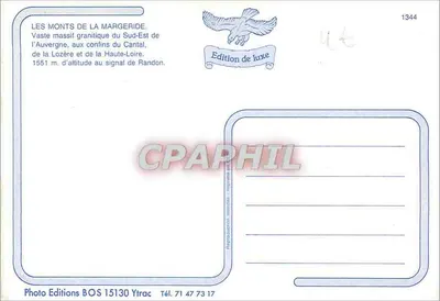 La Margeride — Monts de la Margeride — Edition de luxe, n° 1344 — Verso