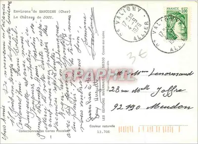 Castelo de Jouy — Arredores de Sancoins (Cher) — Les Éditions Nivernaises, n° 13.706 — Verso