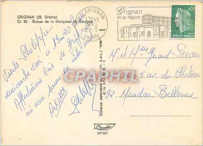 Grignan — Estátua da Marquesa de Sévigné — Imprimeur Combier — Verso