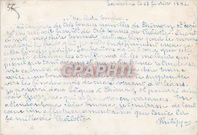 Sancoins — karta pocztowa z wiadomością — Nadawca: M. Soldet Bourrin, Odbiorca: Pani V. Harry — Rewers