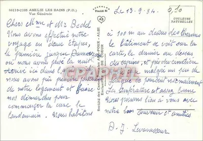 Amélie-les-Bains — Vista Generale — Société des Cartes Postales A. POUX - ALEI — Verso