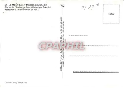 El Monte Saint-Michel — Estatua del Arcángel San Miguel de Frémiet — editor Artaud Frères — Reverso