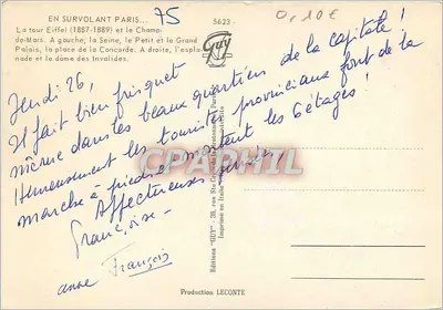 Paris aéreo — vista da Torre Eiffel, da Sena e do Champ-de-Mars — Éditions Guy, n° 5623 — Verso