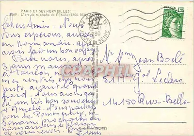 Arco do Triunfo — Paris — editor Impr. de la Presse à Paris, n° 5069 — Verso