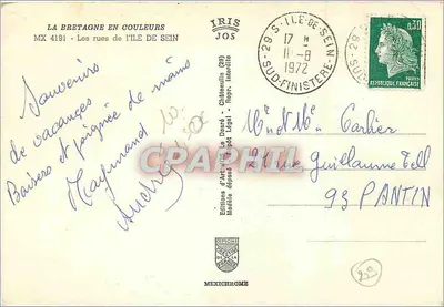 Ruas da ilha de Sein — Editora: Éditions d'Art-DS, Châteaulin (23) — Número de série MX 4191 — Verso