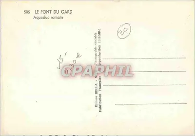 O Pont du Gard — Aqueduto romano — Éditions Bella, Nîmes, n° 505 — Verso