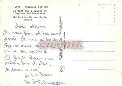 Autevive (31190) — O ponte sobre o rio Ariège e a igreja Sainte-Madeleine — Éditions d'Art Toulouse — Verso