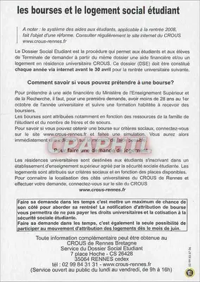 Bursa i mieszkanie studenckie — CROUS Rennes Bretagne — 2008 — Rewers