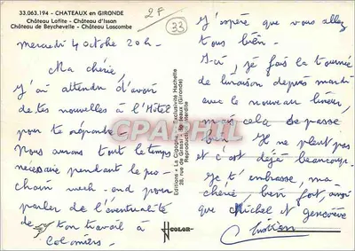 Castelos da Gironde — A Cigogne, série 33.063.194 — Verso