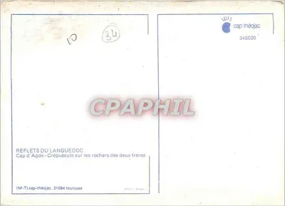 Cap d'Agde — Crepúsculo sobre las rocas de los dos hermanos — (M-T) cap-théojac, 31084 Toulouse — Reverso