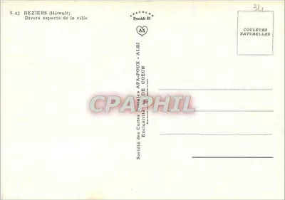 Béziers — Stolica Wina — Société des Cartes Postales APA-POUX-ALBI — Rewers