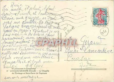 Lamalou-les-Bains (Hérault) — A Capela do Ermitério e Nossa Senhora de Capimont — Sociedade das Cartas Postais-Fotoditas — Verso