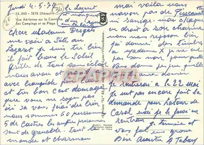 Sète — Vista aérea da Corniche, seus campings e praia — Éditions Naturelles — Verso