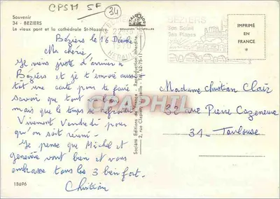 Béziers — O velho ponte e a catedral St-Nazaire — Sociedade Edições de França — Verso