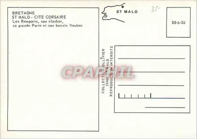 Saint-Malo — Cidade corsária, seus muros, sua torre sineira e seu bassin Vauban — Coleção Ollivier — Verso