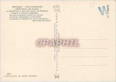 Saint-Malo — Le port des Yachts, Les Remparts — Éditeur Emge, n°2523 — Verso