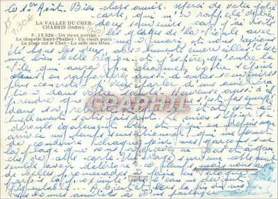 Chabris (Indre) — widok kaplicy św. Phalliera, starego studnia, portalu, plaży nad Cher oraz sali imprezowej — wydawca Voloire, nr F.15 526 — Rewers