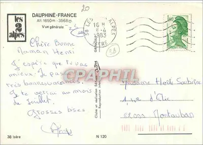 Les 2 Alpes — Ogólny widok — Wydawnictwo Les 2 Alpes, N° 120 — Rewers