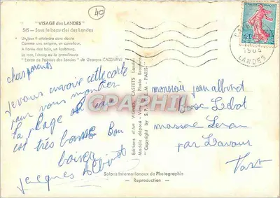 Rosto das Landes — Sob o belo céu das Landes — Edições de Arte VIGNES CASTETS — Verso