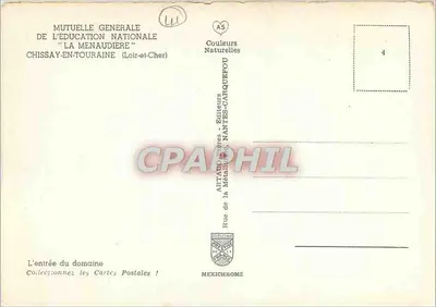 Wejście do dziedziny 'La Menaudière' — Chissay-en-Touraine (Loir-et-Cher) — wydawca Aptadim, Nantes — Rewers
