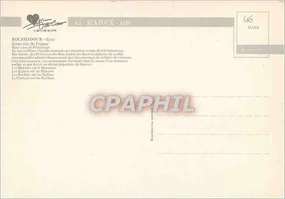 Rocamadour — nocny widok z oświetlonym miejscem — S.A. APA-POUX - ALPI, nr 46 — Rewers