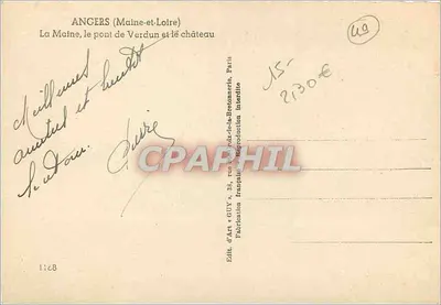 Angers (Maine-et-Loire) — La Maine, most Verdun i zamek — Edit. d'Art e GUY, Paryż — Rewers