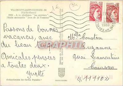 Villeneuve-Saint-Georges — rezydencja 'Les Graviers' i przedszkole 'Jean de la Fontaine' — Wydawnictwo de Massy — Rewers
