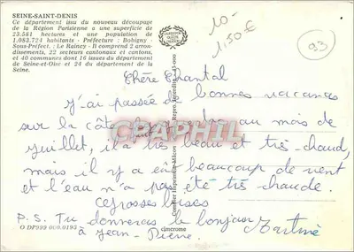 Seine-Saint-Denis — cartolina turistica con mappa del dipartimento — editore Clichy — Verso
