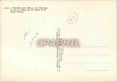 Tignes (wys. 1660 m.) — Zbiornik, jezioro, Dôme de la Sache i Mont Pourri — Éditions Photographiques TANSOL — Rewers