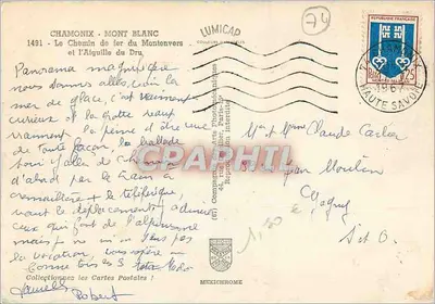 Chamonix - Mont Blanc — O Trem do Montenvers e a Aiguille du Dru — editor LUMICAP — Verso