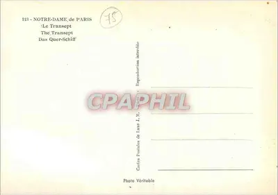 Notre-Dame w Paryżu — Transept — Cartes Postales de Luxe J.M. — Rewers