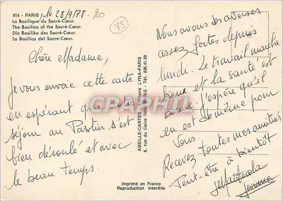 Basílica del Sagrado Corazón — París — edición Abeille-Cartes — Reverso