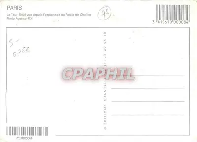 Paryż — Wieża Eiffla widziana z esplanady Pałacu Chaillot — Wydawnictwo Chantal — Rewers