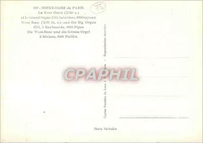 Notre-Dame de Paris — A Rosa Oeste e o Grande Órgão — J.M. Editor — Verso
