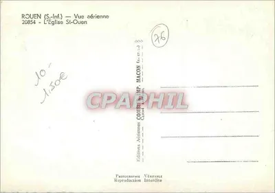 Rouen (Południowo-Zachodnia) — Widok z powietrza — Katedra św. Ouen — Wydawnictwo Lotnicze MACON — Rewers