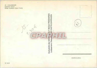 Colomiers - Bairro Oeste - Grupo Escolar Jules Ferry — Edição Michel Castel Sarrasin, n° 3685 — Verso